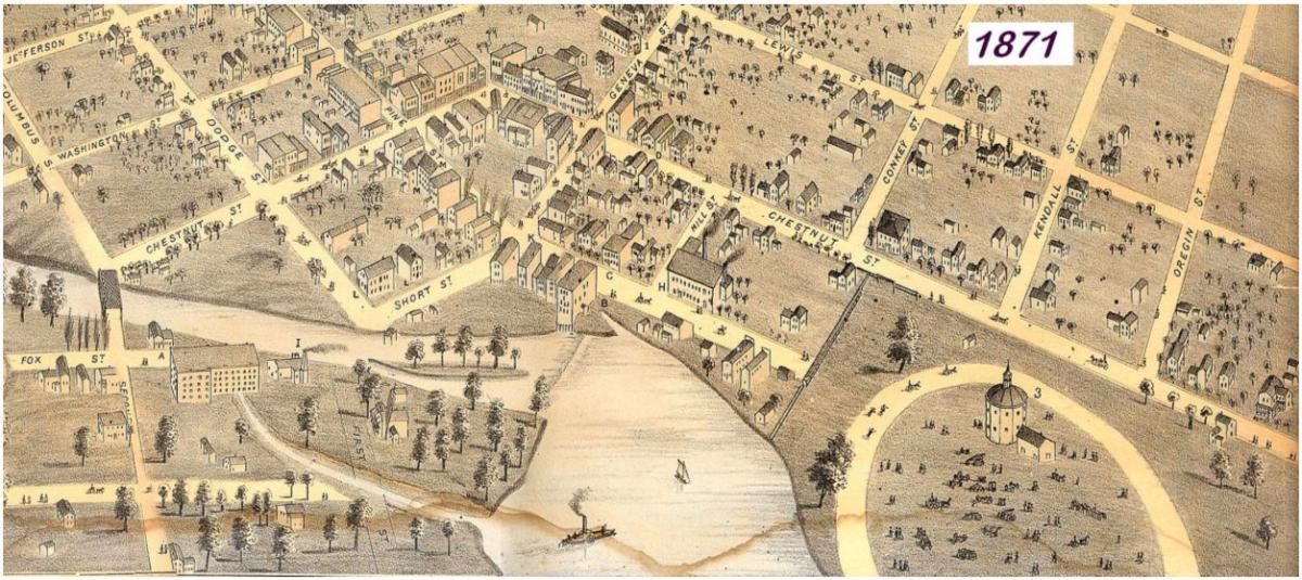 A 1871 map of the Fair Grounds in Burlington Wisconsin